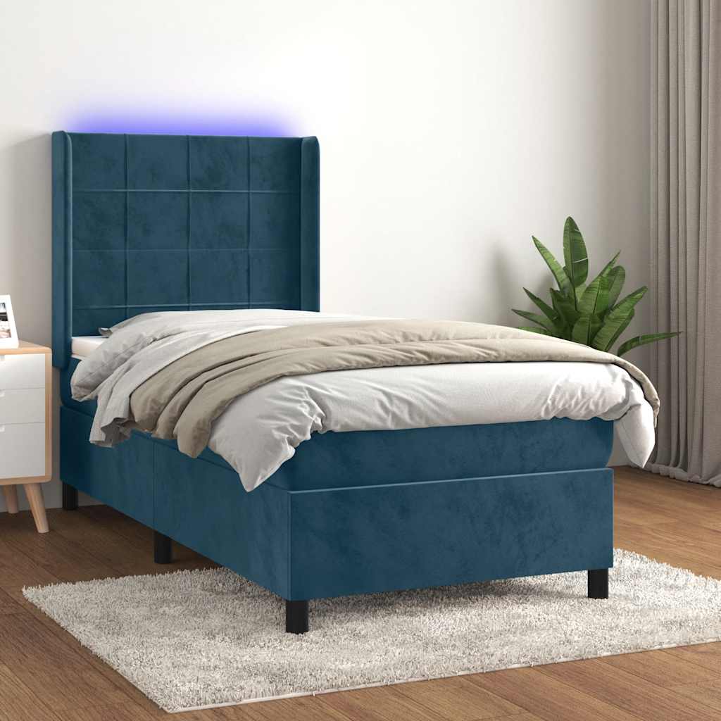 Boxspring met matras en LED fluweel donkerblauw 80x200 cm is nu te koop bij PeponiXL, paradijselijk wonen!