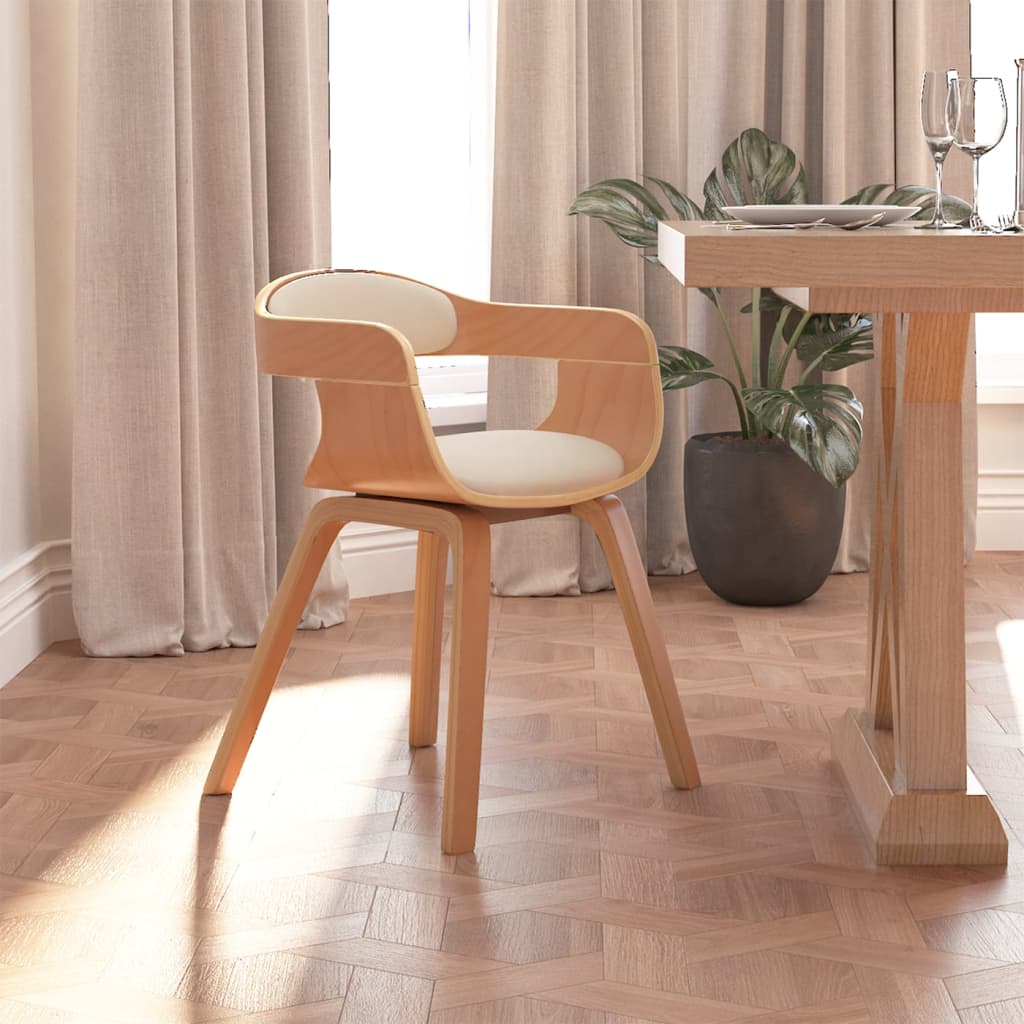 Eetkamerstoel kunstleer en gebogen hout crèmekleurig is nu te koop bij PeponiXL, paradijselijk wonen!