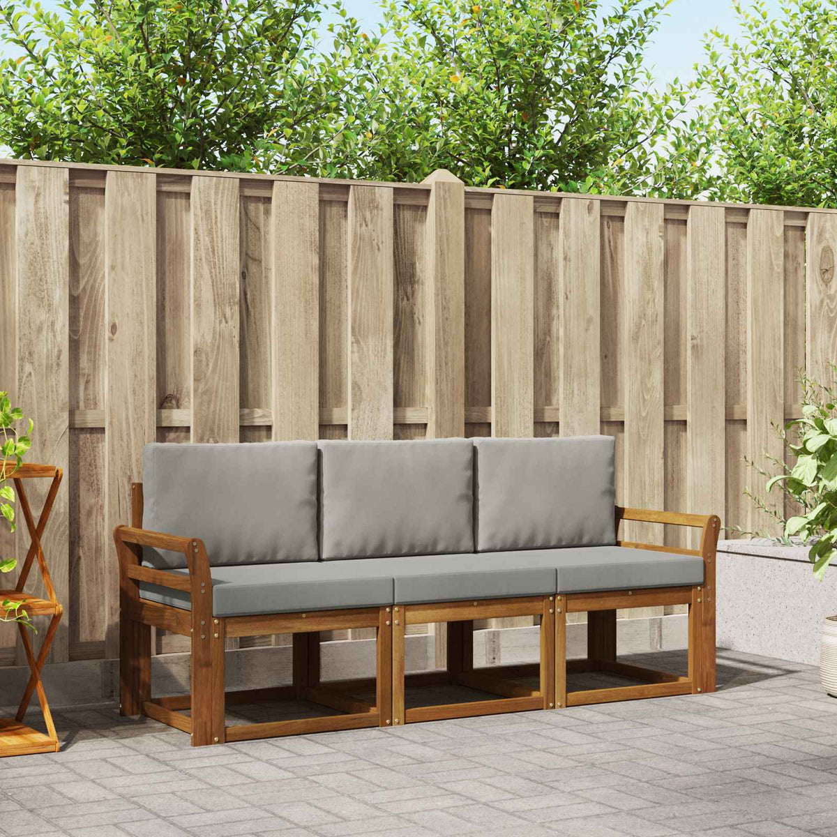 Buiten bankenset met kussen 3 pcs Natuurlijk en Lichtgrijs is nu te koop bij PeponiXL, paradijselijk wonen!