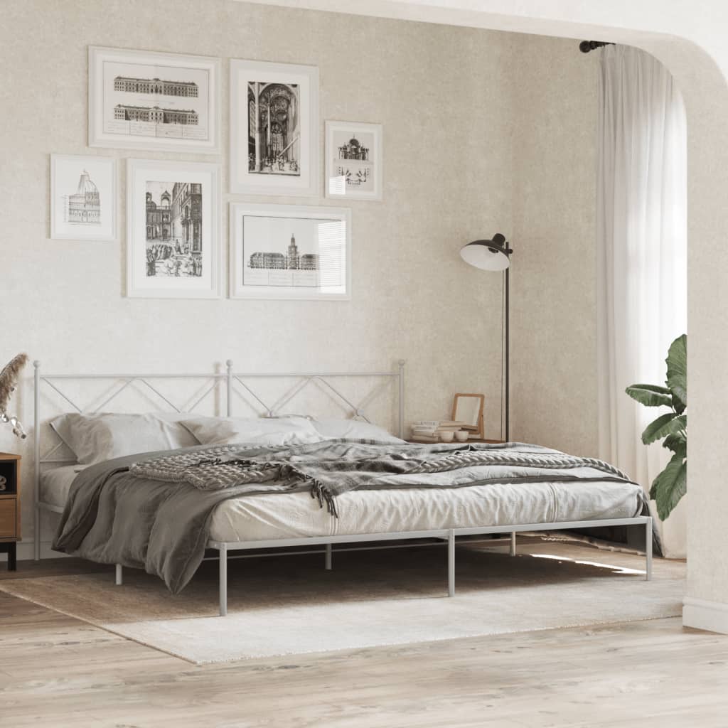 Bedframe met hoofdbord metaal wit 200x200 cm is nu te koop bij PeponiXL, paradijselijk wonen!