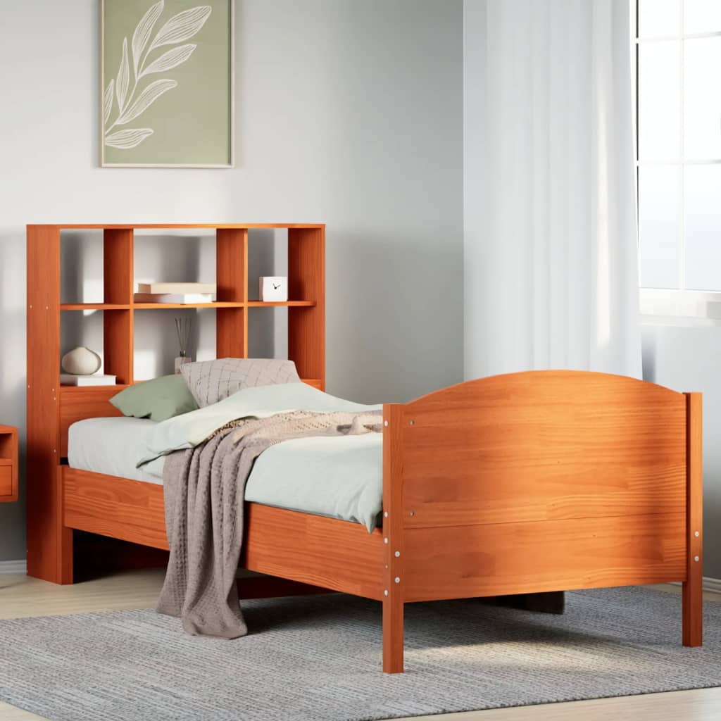 Bed met boekenkast zonder matras grenenhout wasbruin 75x190 cm is nu te koop bij PeponiXL, paradijselijk wonen!
