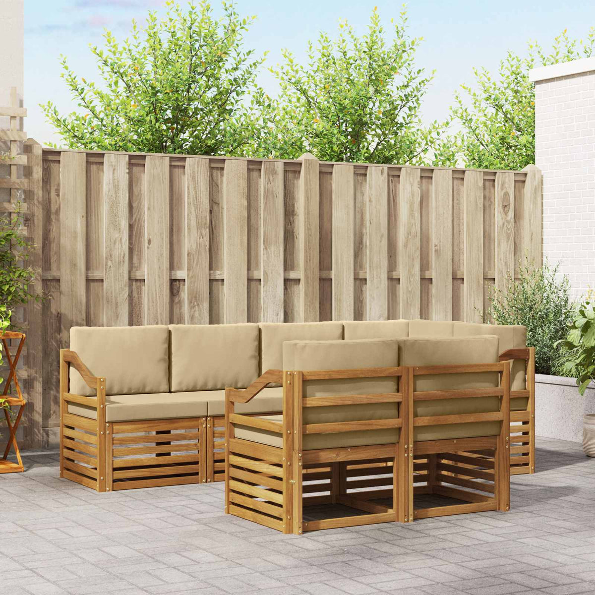 Hoekbank Set met kussen 7 pcs Natuurlijk en Beige is nu te koop bij PeponiXL, paradijselijk wonen!