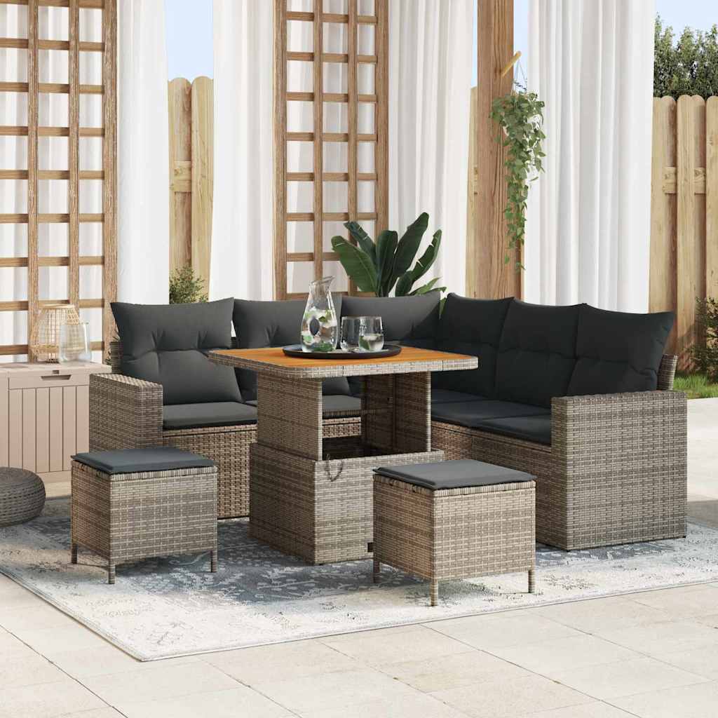 Tuinbankenset met kussen 9 pcs Grijs poly rattan is nu te koop bij PeponiXL, paradijselijk wonen!