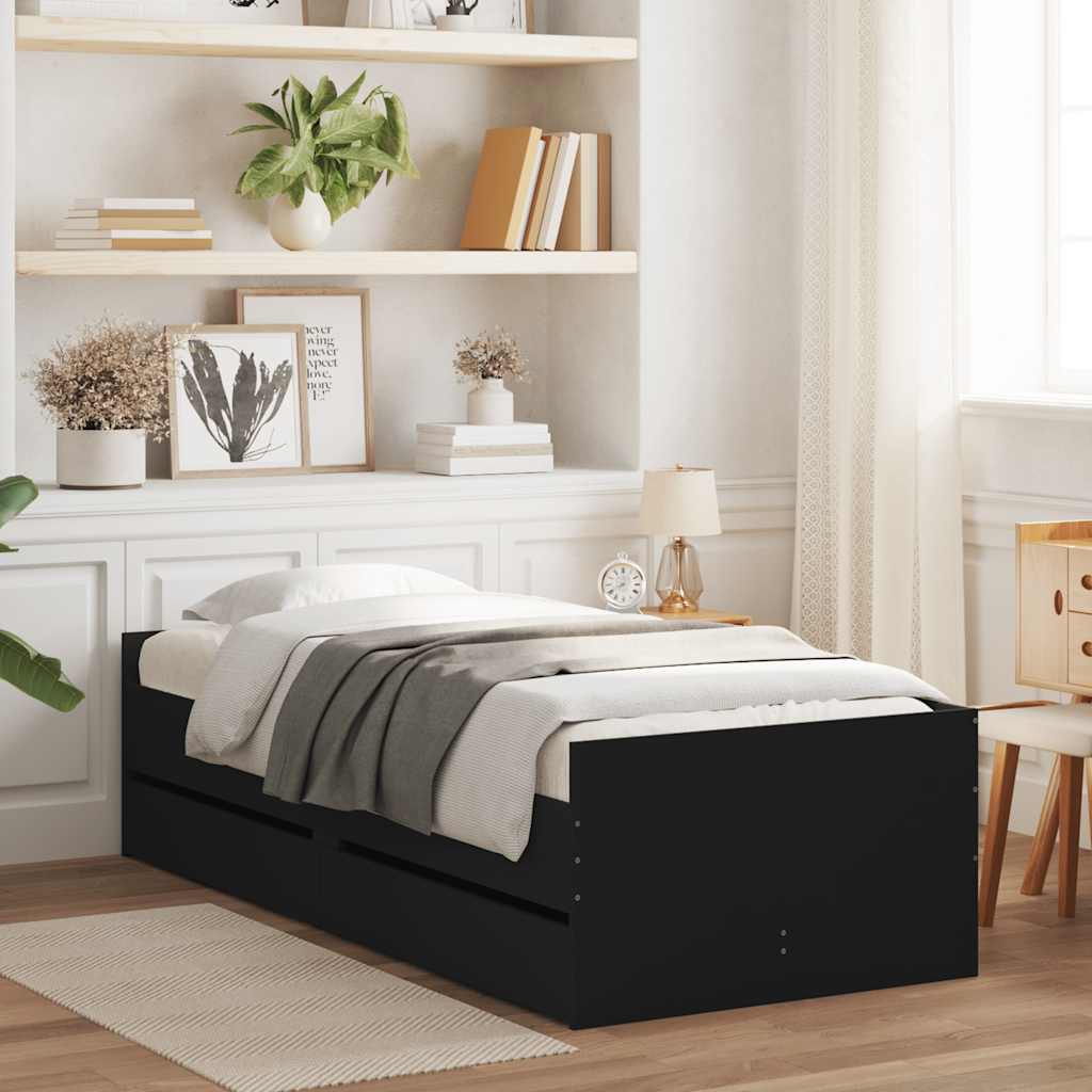 Bedframe met lades zwart 90x190 cm is nu te koop bij PeponiXL, paradijselijk wonen!