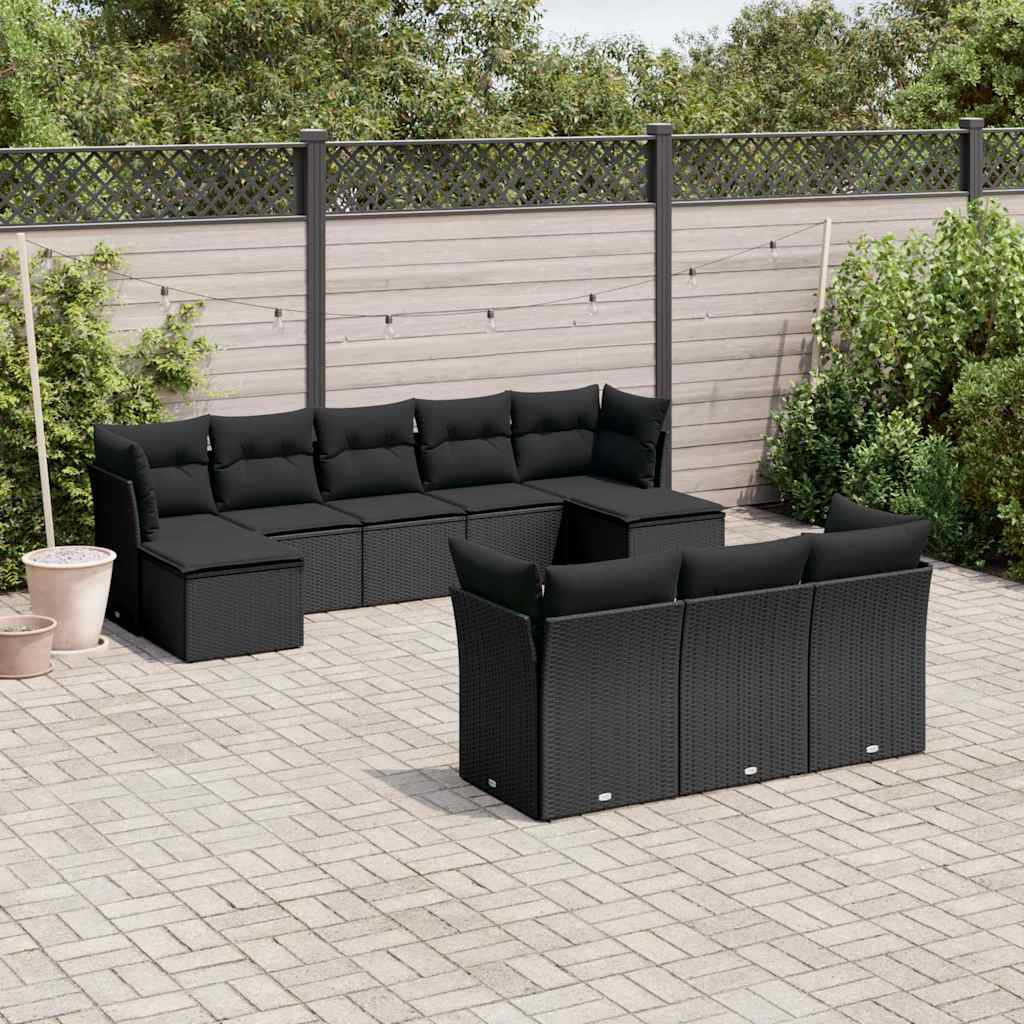 10-delige Loungeset met kussens poly rattan zwart is nu te koop bij PeponiXL, paradijselijk wonen!
