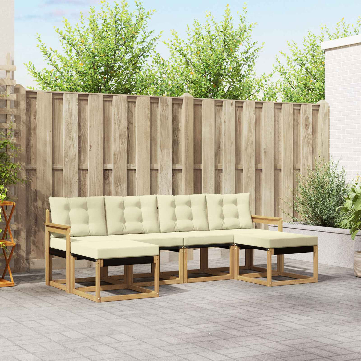 Buiten bankenset met kussen 6 pcs Wit en crèmekleurig is nu te koop bij PeponiXL, paradijselijk wonen!