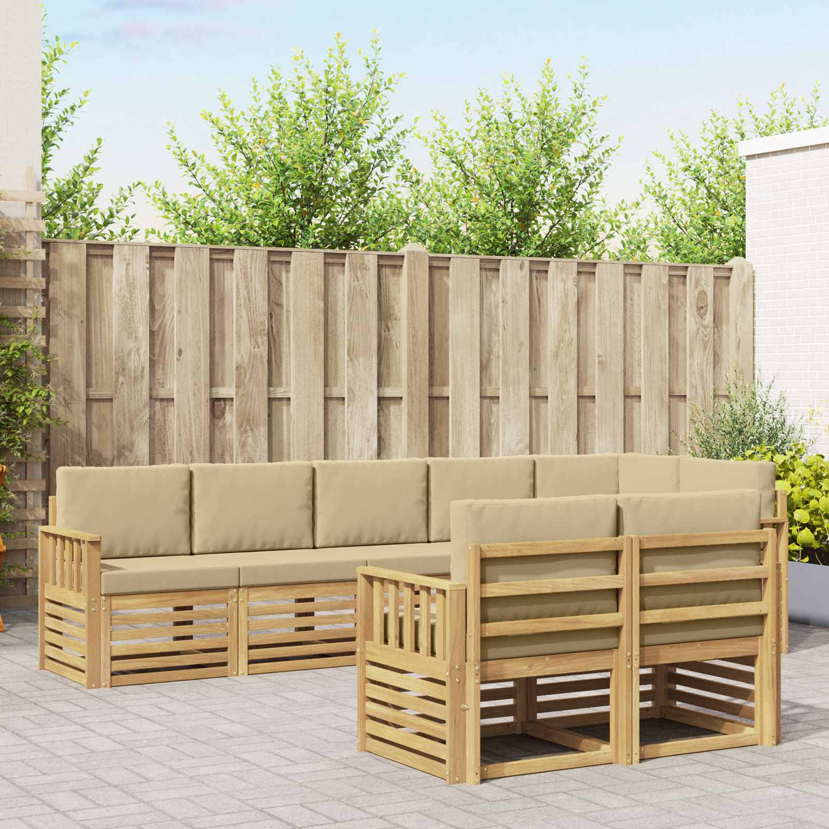 Buiten bankenset 8 pcs Wit en Beige 306 x 128,5 x 73 cm is nu te koop bij PeponiXL, paradijselijk wonen!