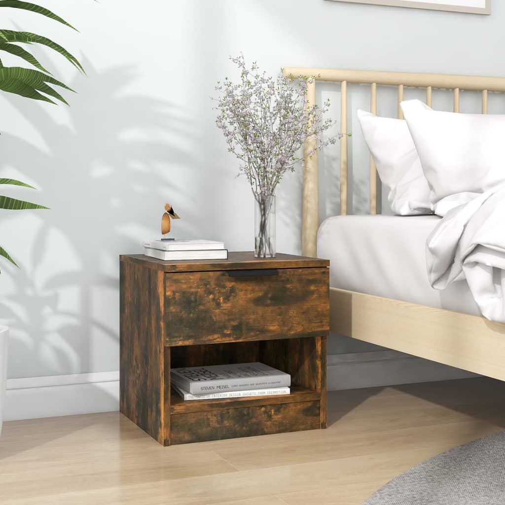 Nachtkastje bewerkt hout gerookt eikenkleurig is nu te koop bij PeponiXL, paradijselijk wonen!