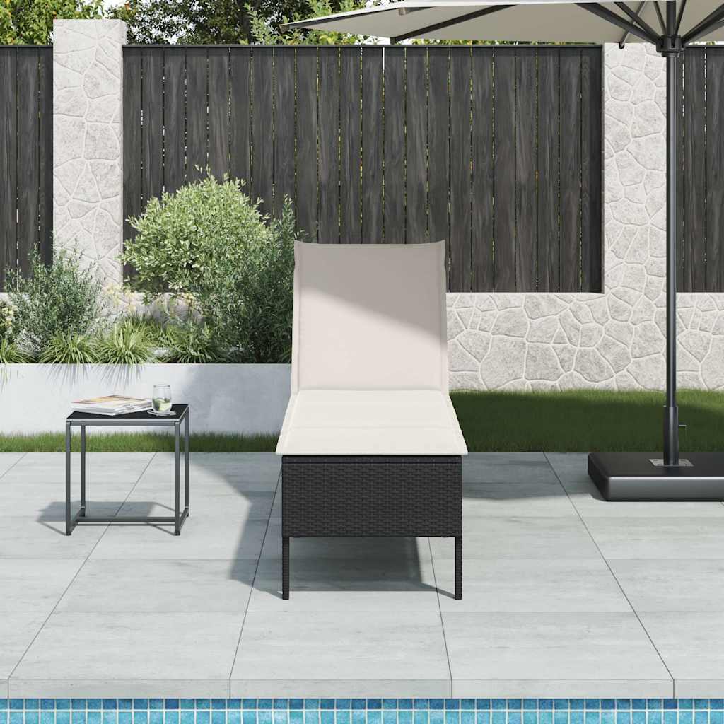 Ligstoel met kussen zwart 55x200x44cm polyrotan is nu te koop bij PeponiXL, paradijselijk wonen!