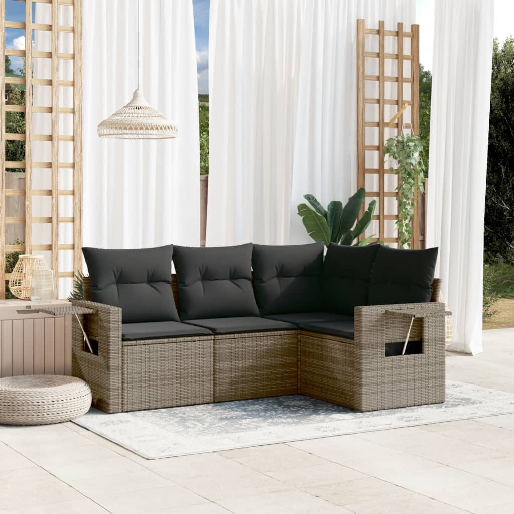 4-delige Loungeset met kussens poly rattan grijs is nu te koop bij PeponiXL, paradijselijk wonen!