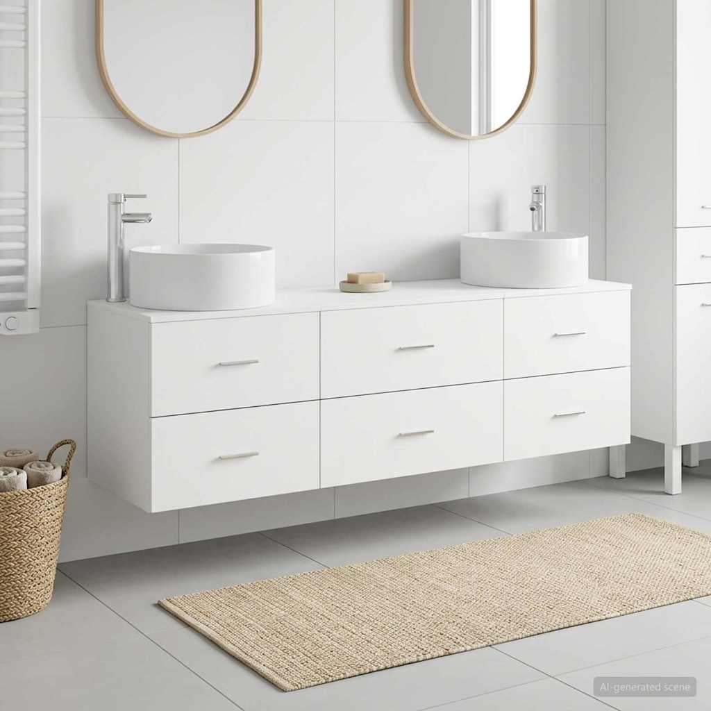 Badkamermeubelset 3 st Wit 49,5 x 44,5 x 65,5 cm Bewerkt hout is nu te koop bij PeponiXL, paradijselijk wonen!