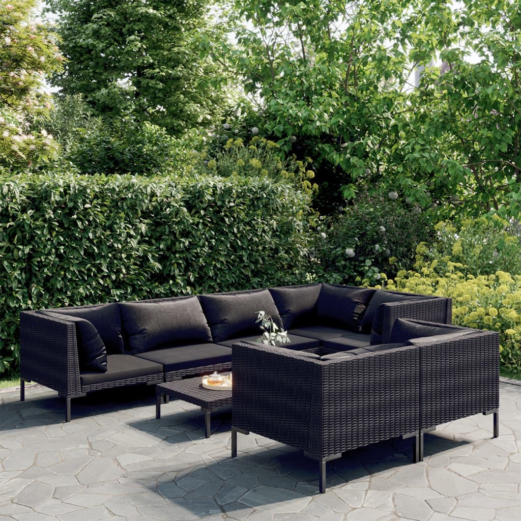 8-delige Loungeset met kussens poly rattan donkergrijs is nu te koop bij PeponiXL, paradijselijk wonen!