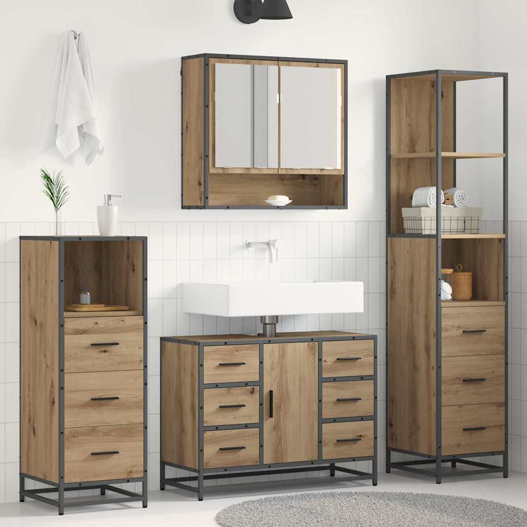 Badkamermeubelset met lade 4 pcs Artisan Eiken Bewerkt hout is nu te koop bij PeponiXL, paradijselijk wonen!