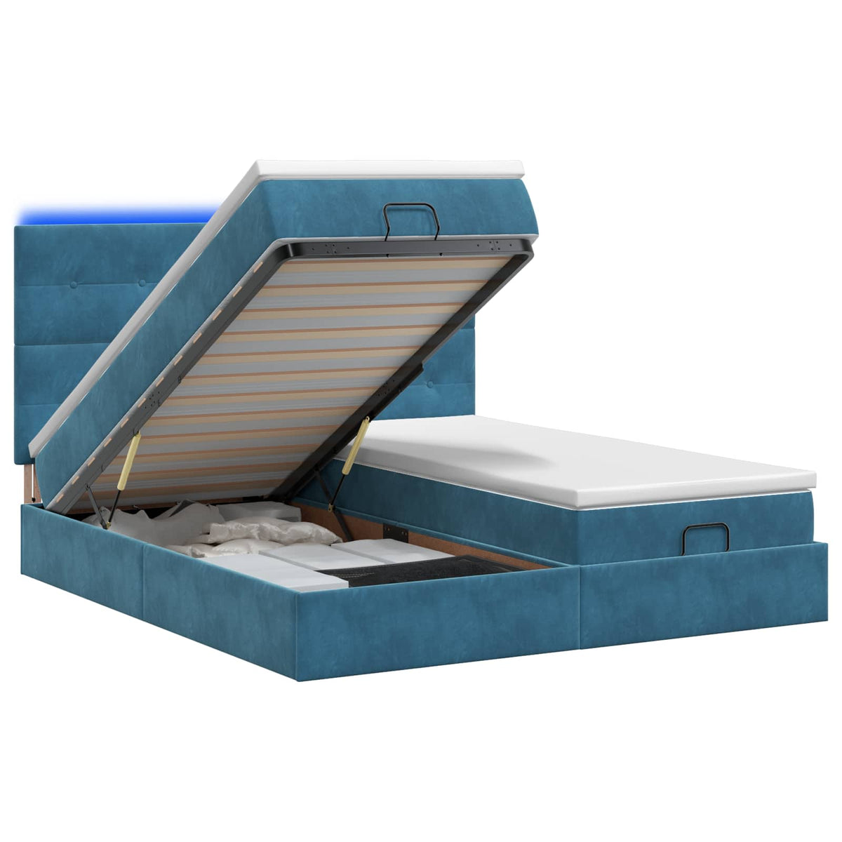 Ottoman Bed met Matrassen en LED Donkerblauw 160 x 200 cm is nu te koop bij PeponiXL, paradijselijk wonen!