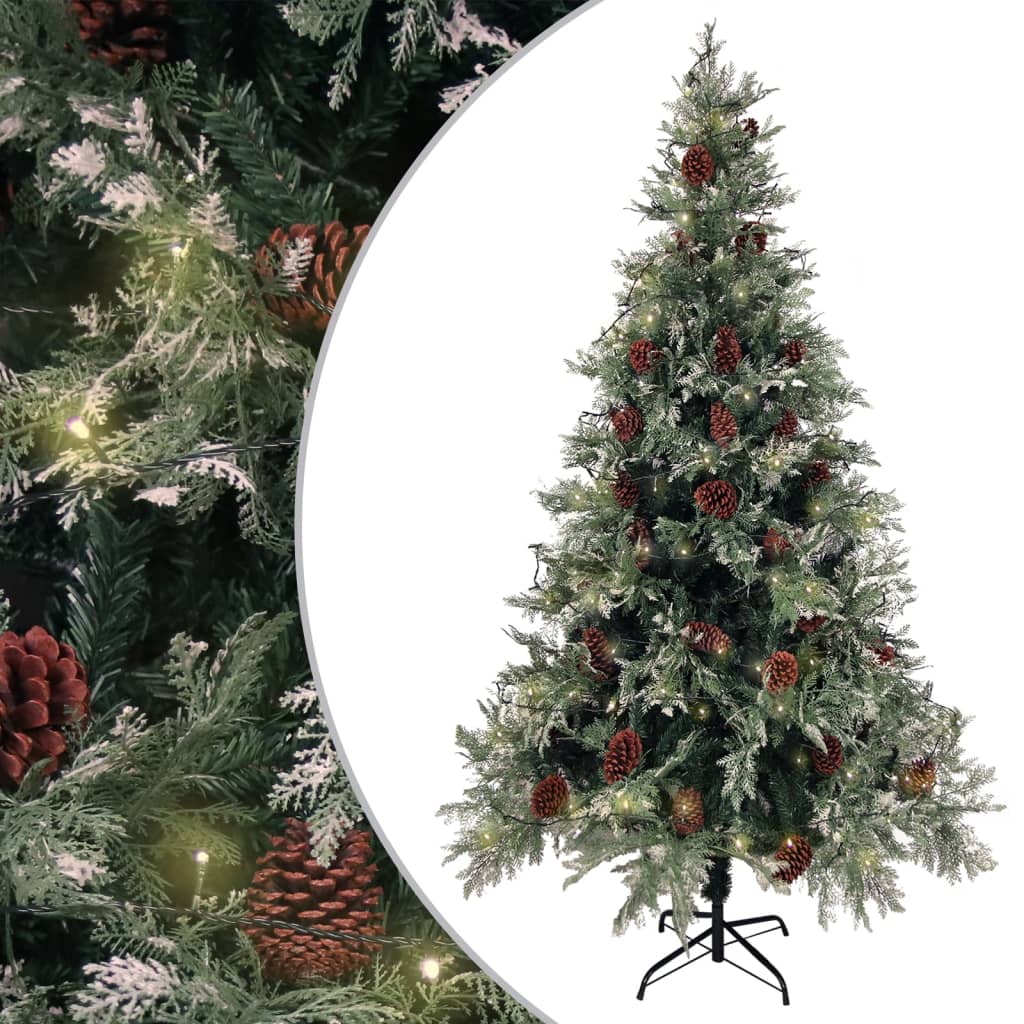 Kerstboom met LED en dennenappels 195 cm PVC en PE groen en wit is nu te koop bij PeponiXL, paradijselijk wonen!