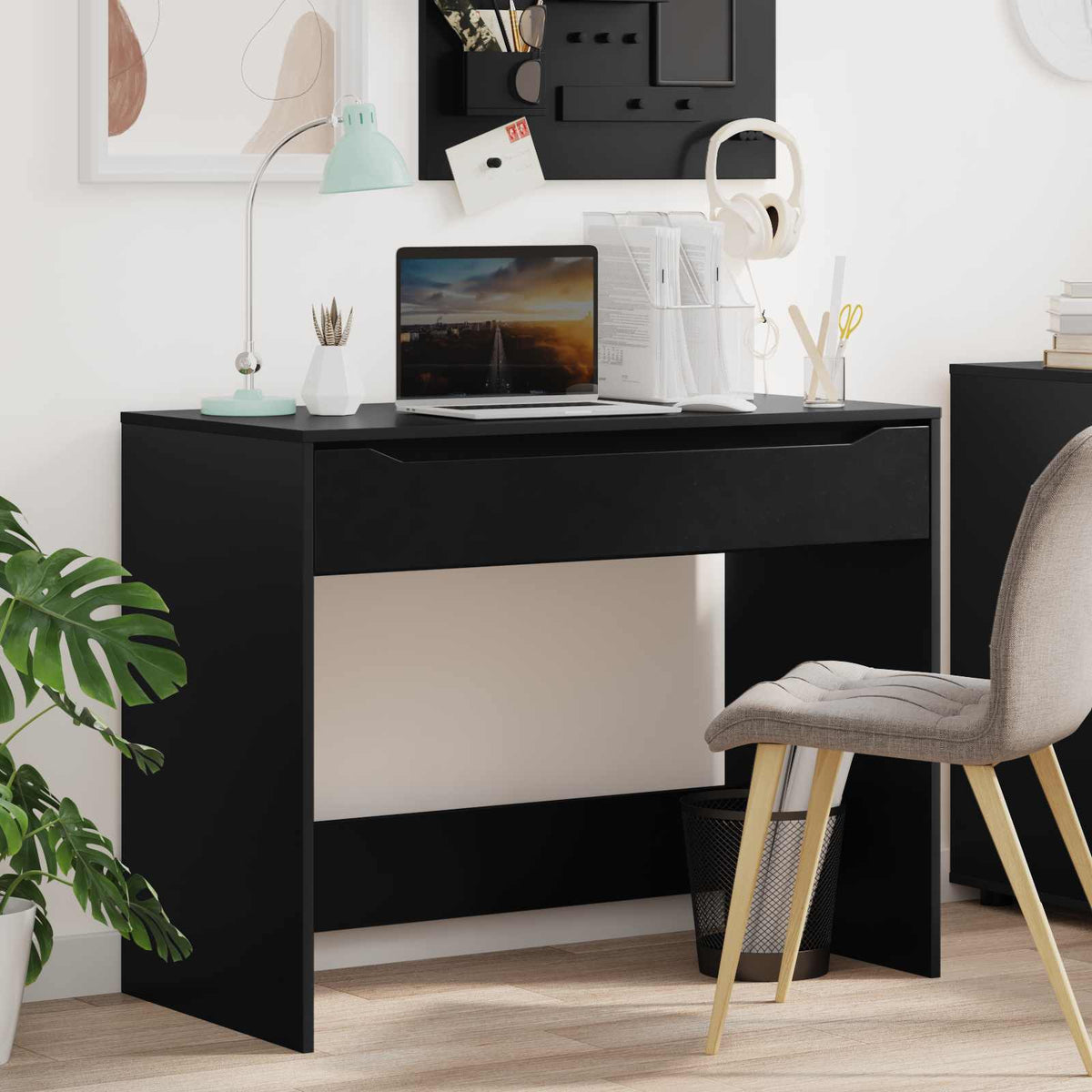 Bureau met lade Zwart 100 x 50 x 78 cm Geconstrueerd hout is nu te koop bij PeponiXL, paradijselijk wonen!