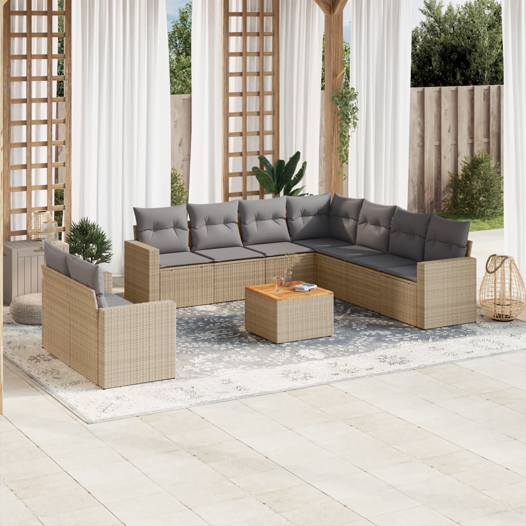 10-delige Loungeset met kussens poly rattan gemengd beige is nu te koop bij PeponiXL, paradijselijk wonen!
