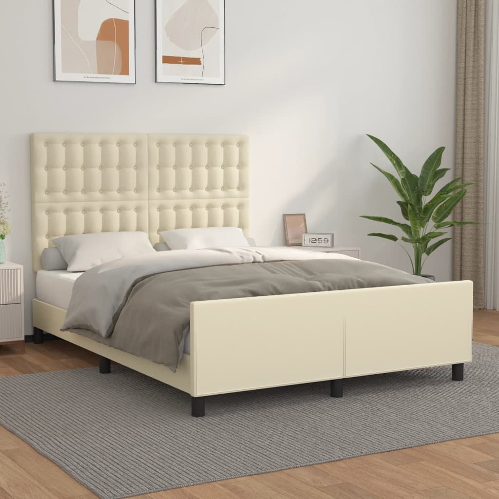 Bedframe met hoofdbord kunstleer crèmekleurig 140x200 cm is nu te koop bij PeponiXL, paradijselijk wonen!
