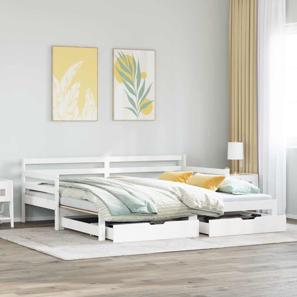 Slaapbank met lades 90x200 cm massief grenenhout wit is nu te koop bij PeponiXL, paradijselijk wonen!