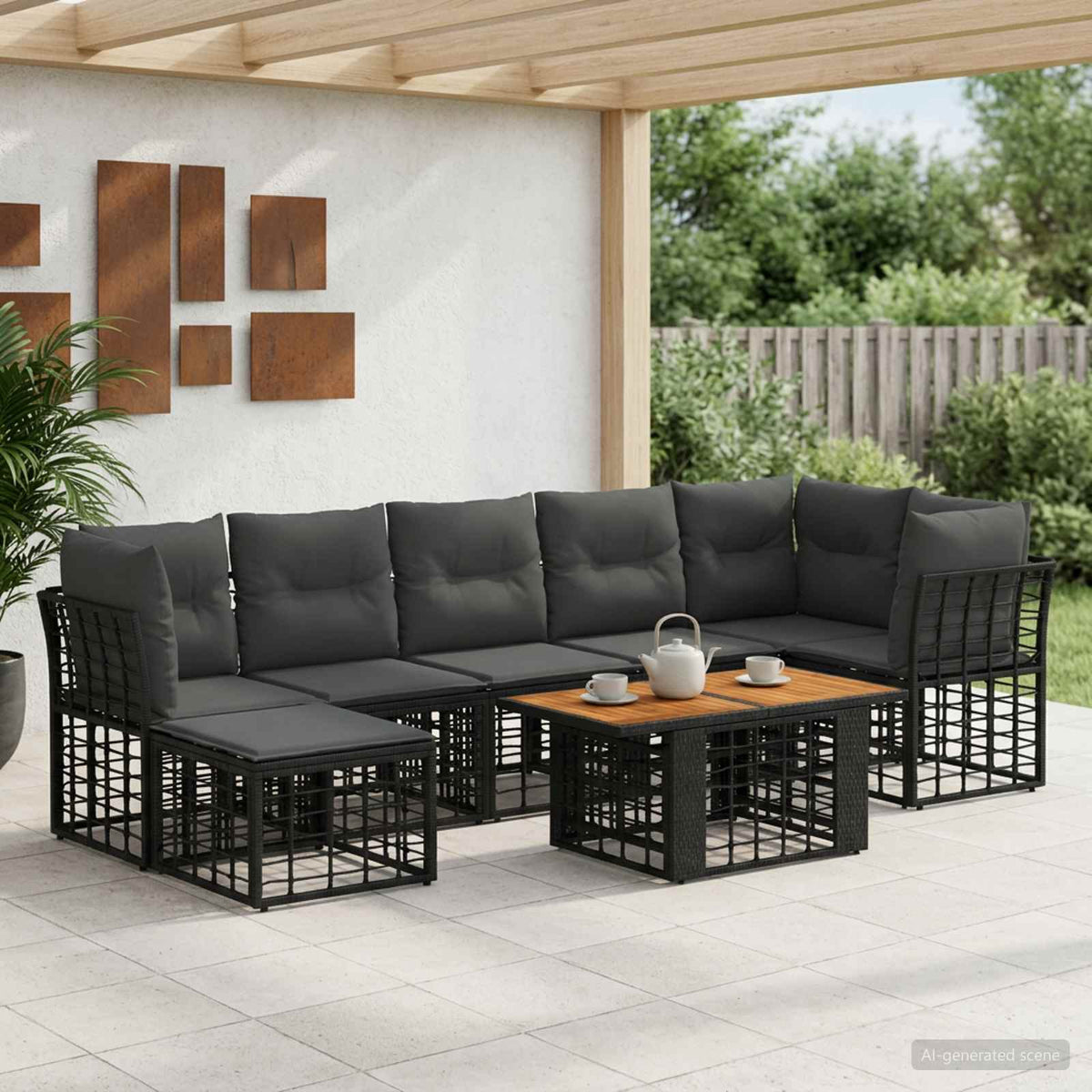 Tuinbankenset 8 st Zwart en Donkergrijs poly rattan is nu te koop bij PeponiXL, paradijselijk wonen!