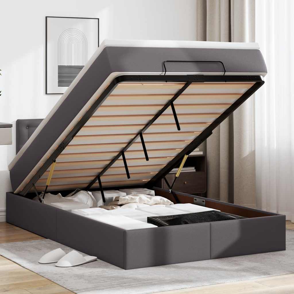 Ottoman bed met matrassen en LED's 120x200cm kunstleer grijs is nu te koop bij PeponiXL, paradijselijk wonen!
