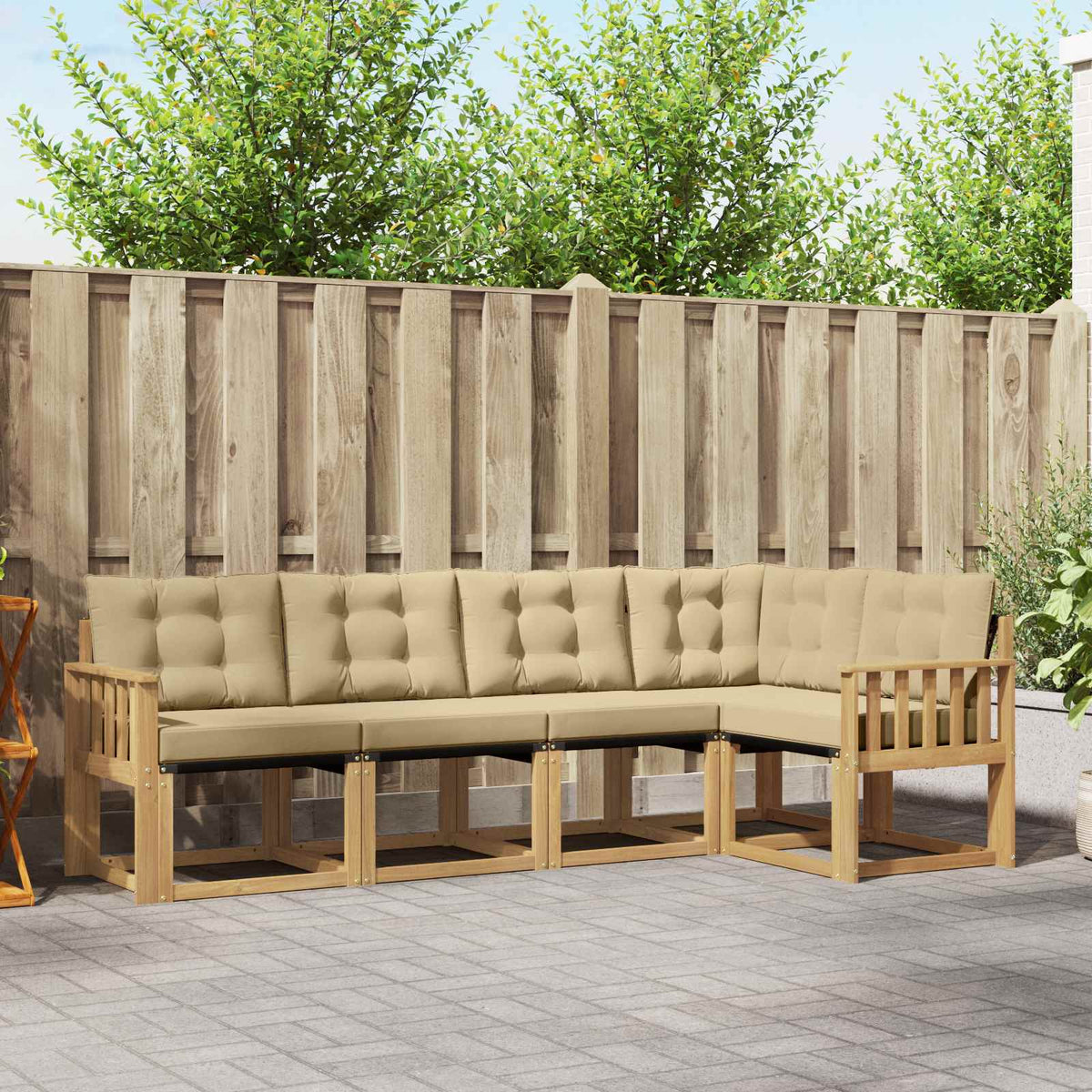 Buiten bankenset met kussen 5 pcs Wit en Beige is nu te koop bij PeponiXL, paradijselijk wonen!