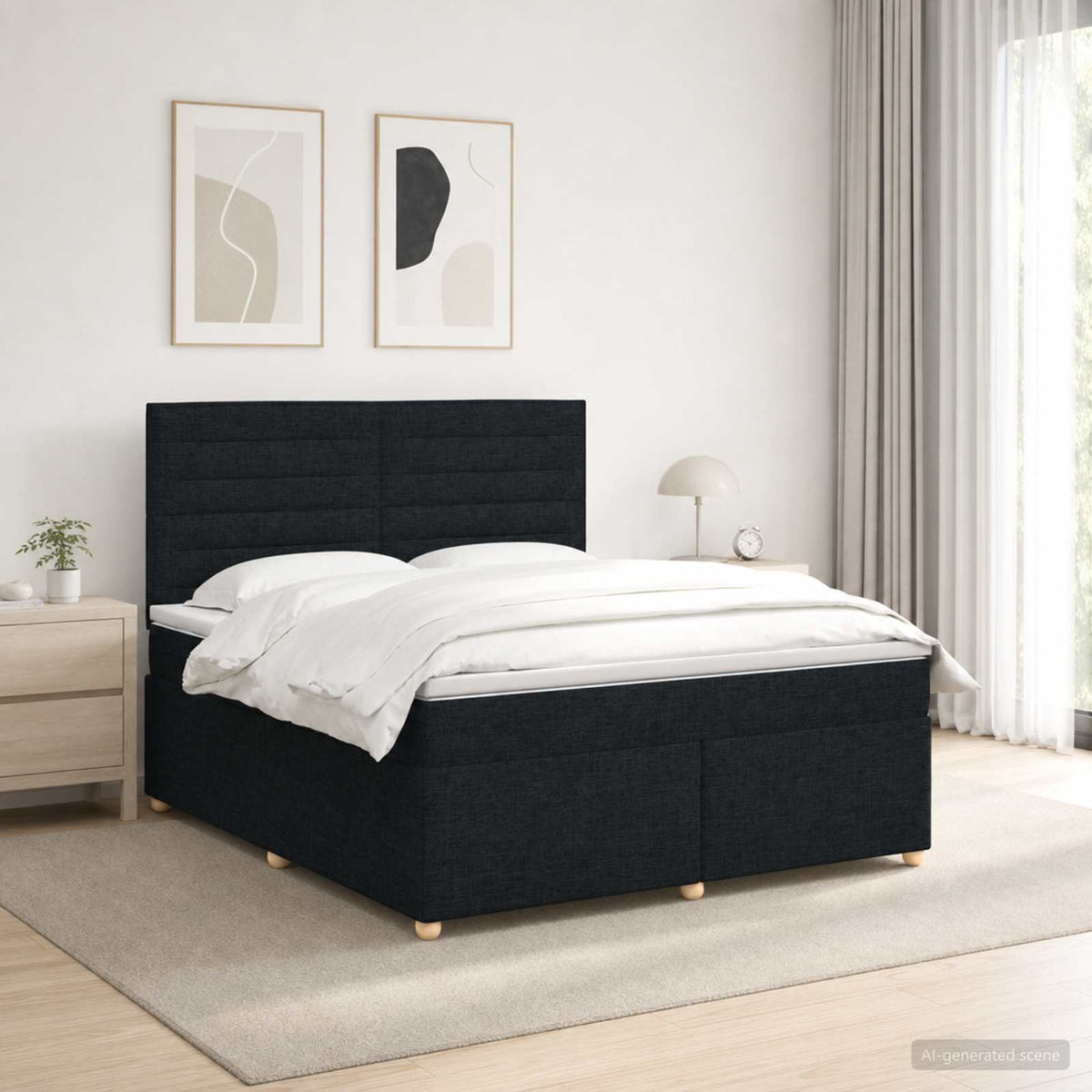 Boxspringbed met matras met hoofdeinde Zwart 140 x 200 cm Stof is nu te koop bij PeponiXL, paradijselijk wonen!