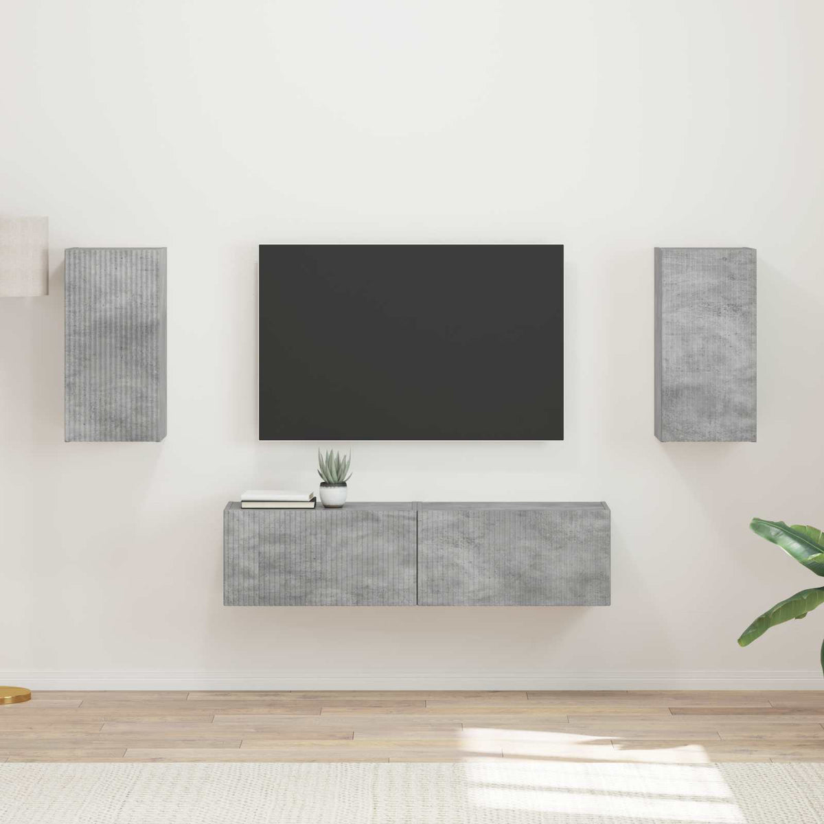 Tv-meubelset 4 pcs Beton Grijs Bewerkt hout is nu te koop bij PeponiXL, paradijselijk wonen!
