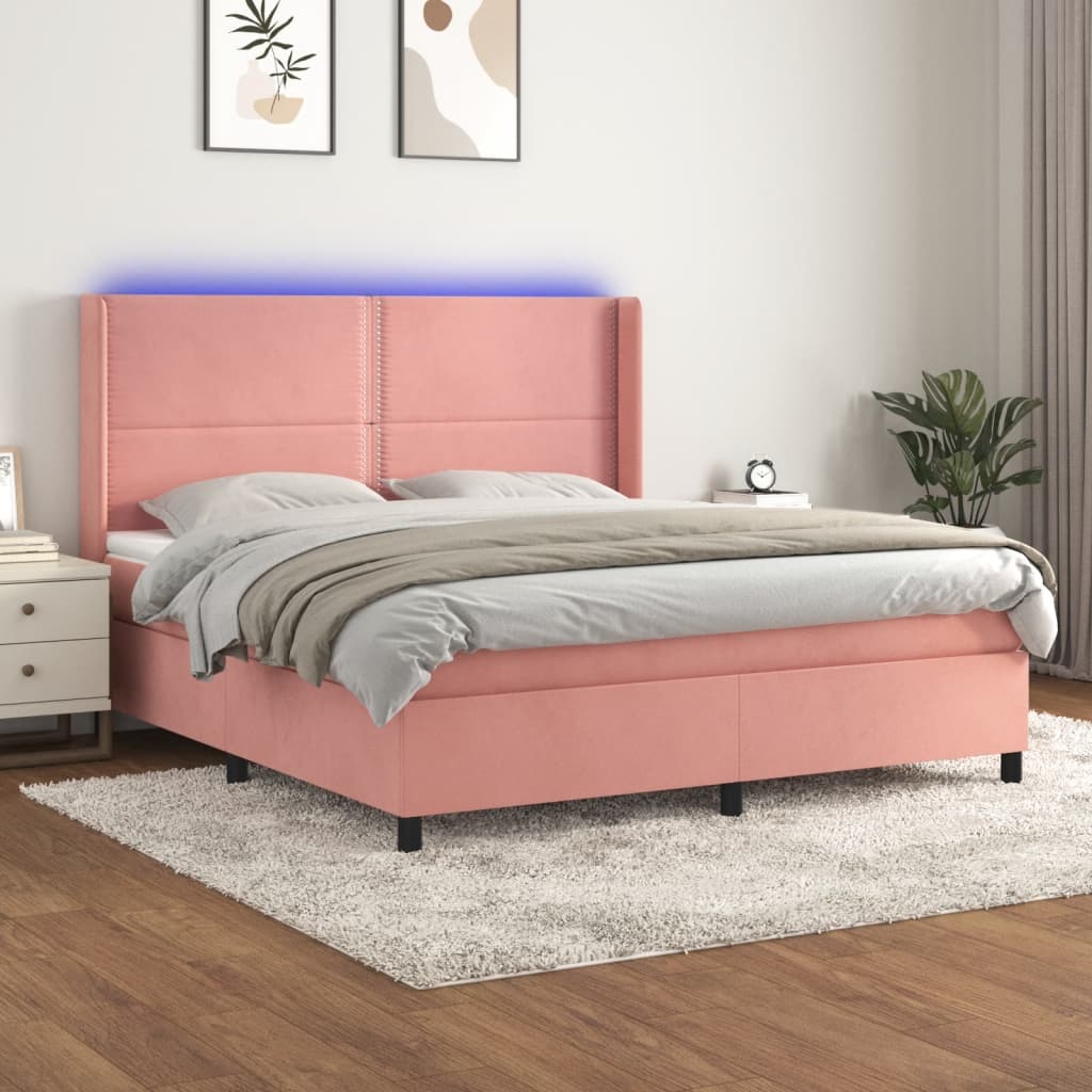 Boxspring met matras en LED fluweel roze 160x200 cm is nu te koop bij PeponiXL, paradijselijk wonen!
