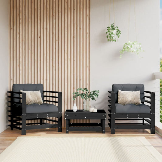 Tuinstoelen 2 st met kussens massief grenenhout zwart is nu te koop bij PeponiXL, paradijselijk wonen!