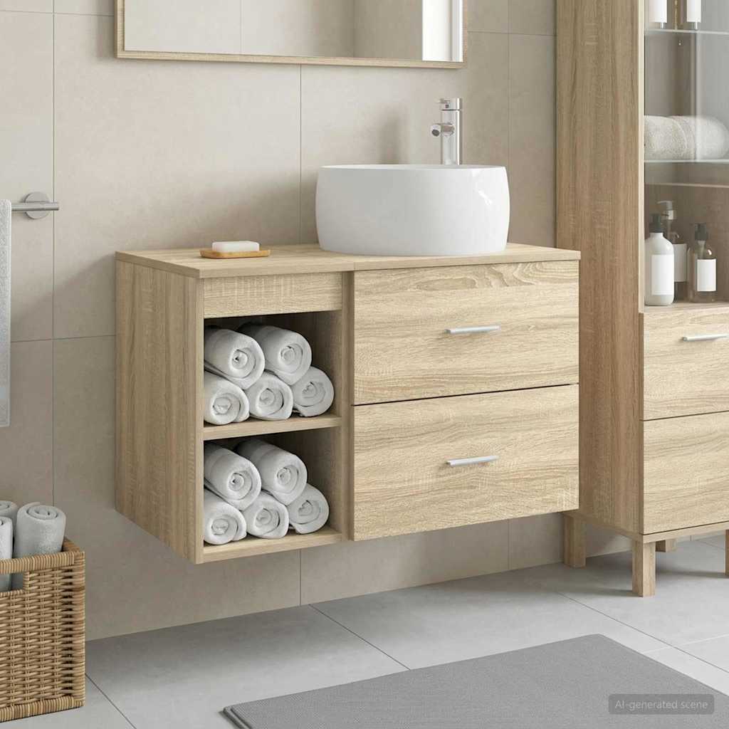 Badkamermeubelset 2 pcs Sonoma Eiken Bewerkt hout is nu te koop bij PeponiXL, paradijselijk wonen!