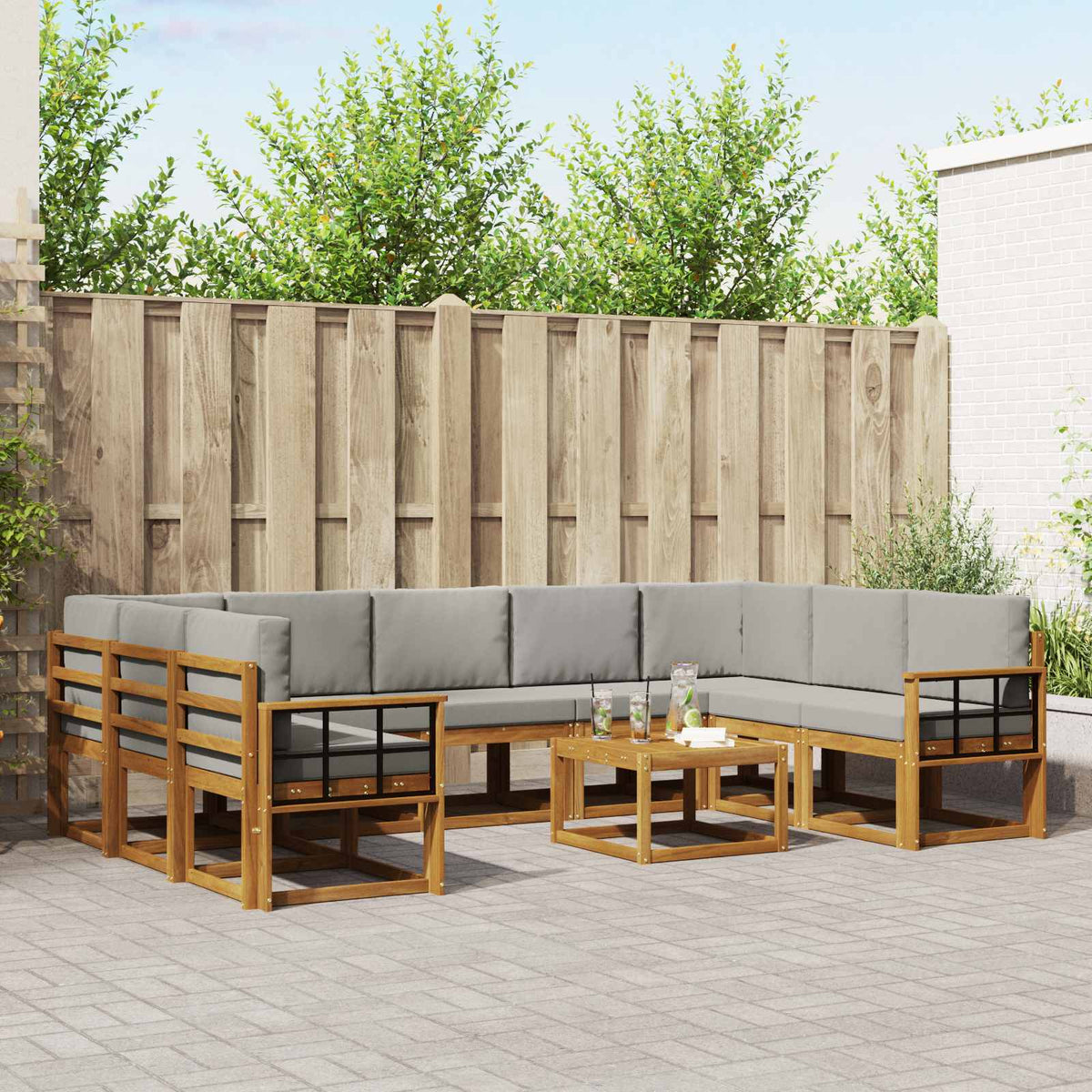 Buiten bankenset met kussen 10 pcs Natuurlijk en Lichtgrijs is nu te koop bij PeponiXL, paradijselijk wonen!