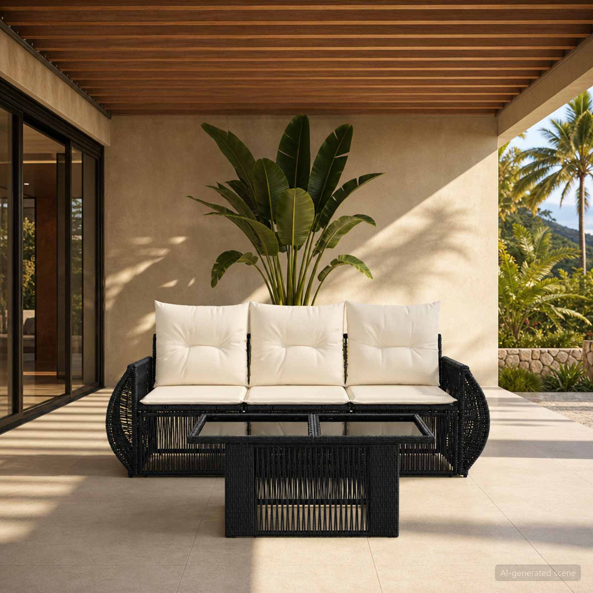Tuinbankenset 4 st Zwart en Cream Wit poly rattan is nu te koop bij PeponiXL, paradijselijk wonen!