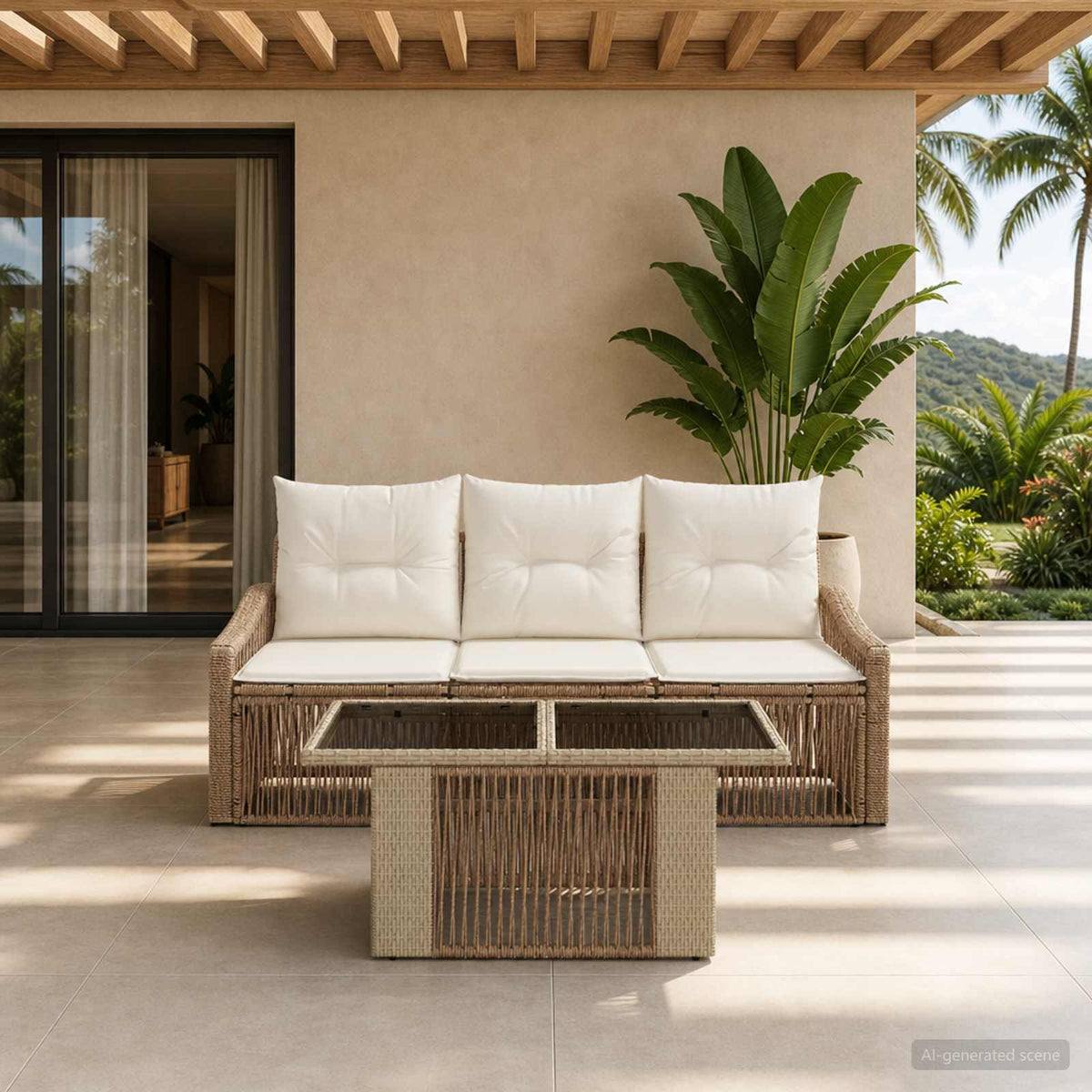Tuinbankenset 4 st Beige en Crème Wit poly rattan is nu te koop bij PeponiXL, paradijselijk wonen!