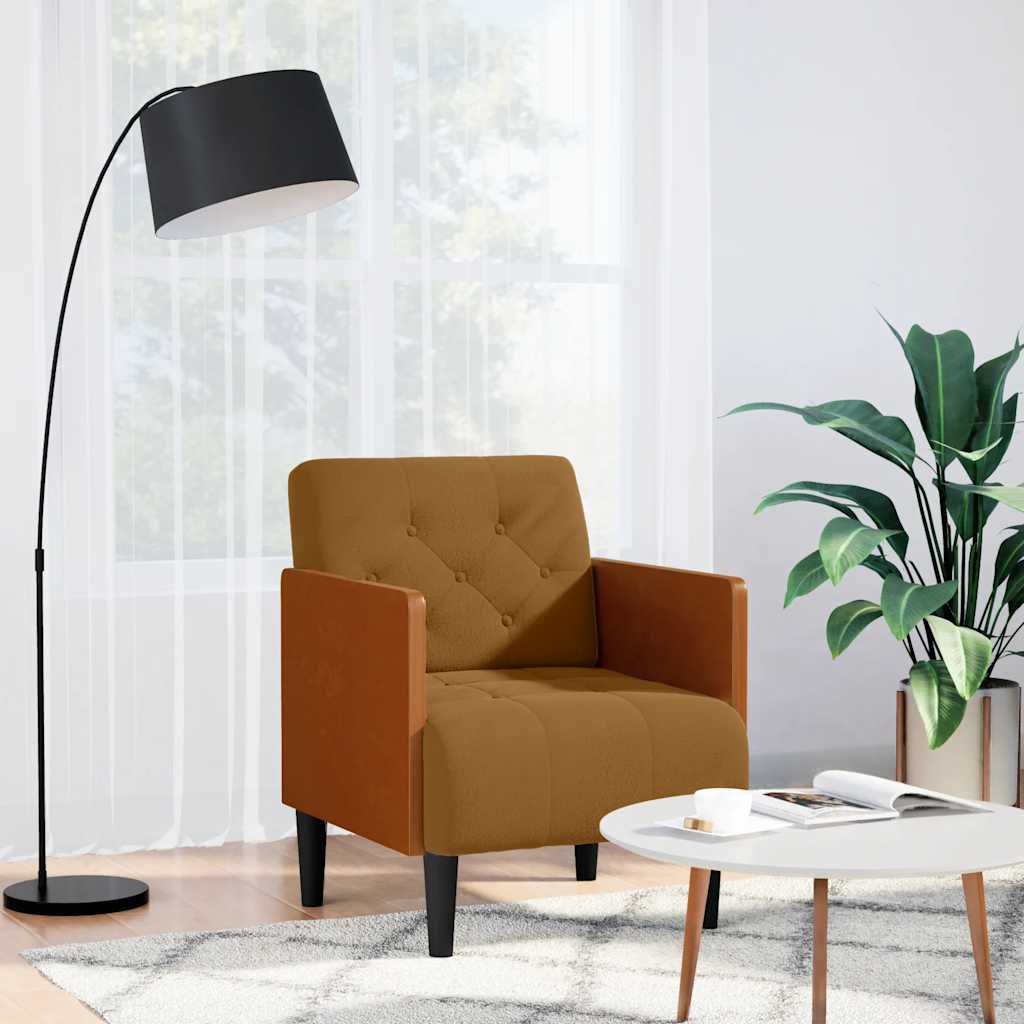 Fauteuil met armleuningen 55 cm fluweel bruin is nu te koop bij PeponiXL, paradijselijk wonen!