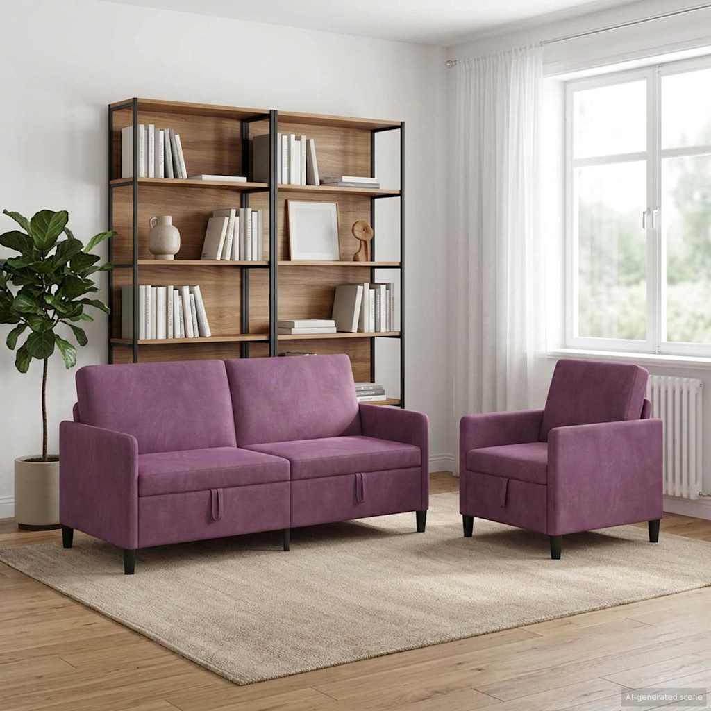 Bankenset met opbergruimte 2 st Paars Polyester is nu te koop bij PeponiXL, paradijselijk wonen!