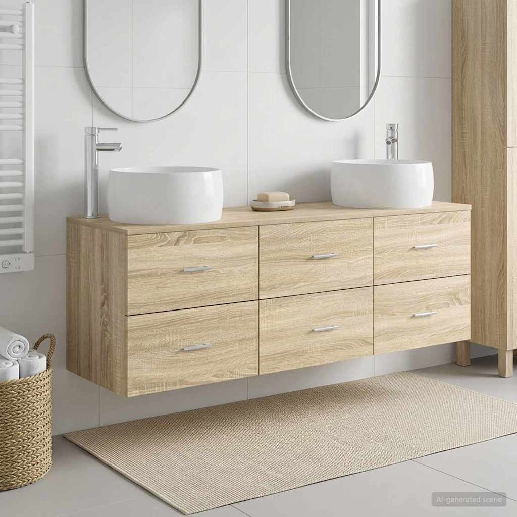 Badkamermeubelset 3 st Sonoma Eiken 49,5 x 44,5 x 66 cm is nu te koop bij PeponiXL, paradijselijk wonen!