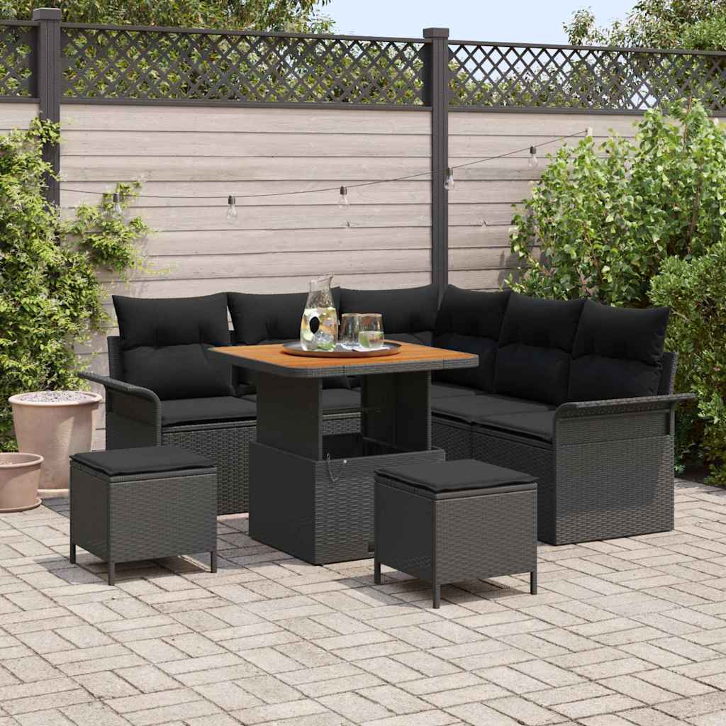 Tuin Sofa Set met kussen met opslag met kussen 8 pcs Zwart is nu te koop bij PeponiXL, paradijselijk wonen!