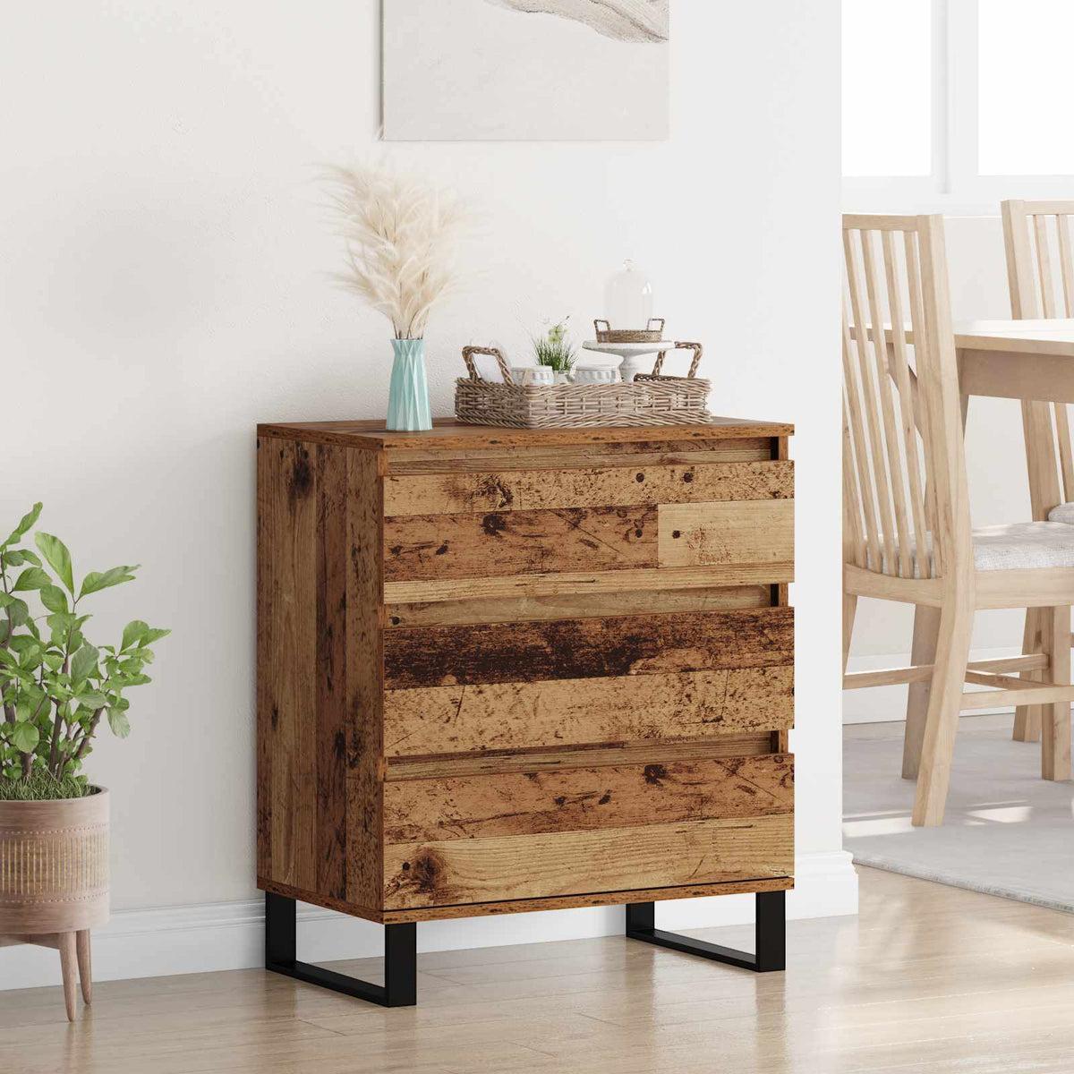 Dressoir met lade Oud Hout 60 x 35 x 70 cm Bewerkt hout is nu te koop bij PeponiXL, paradijselijk wonen!