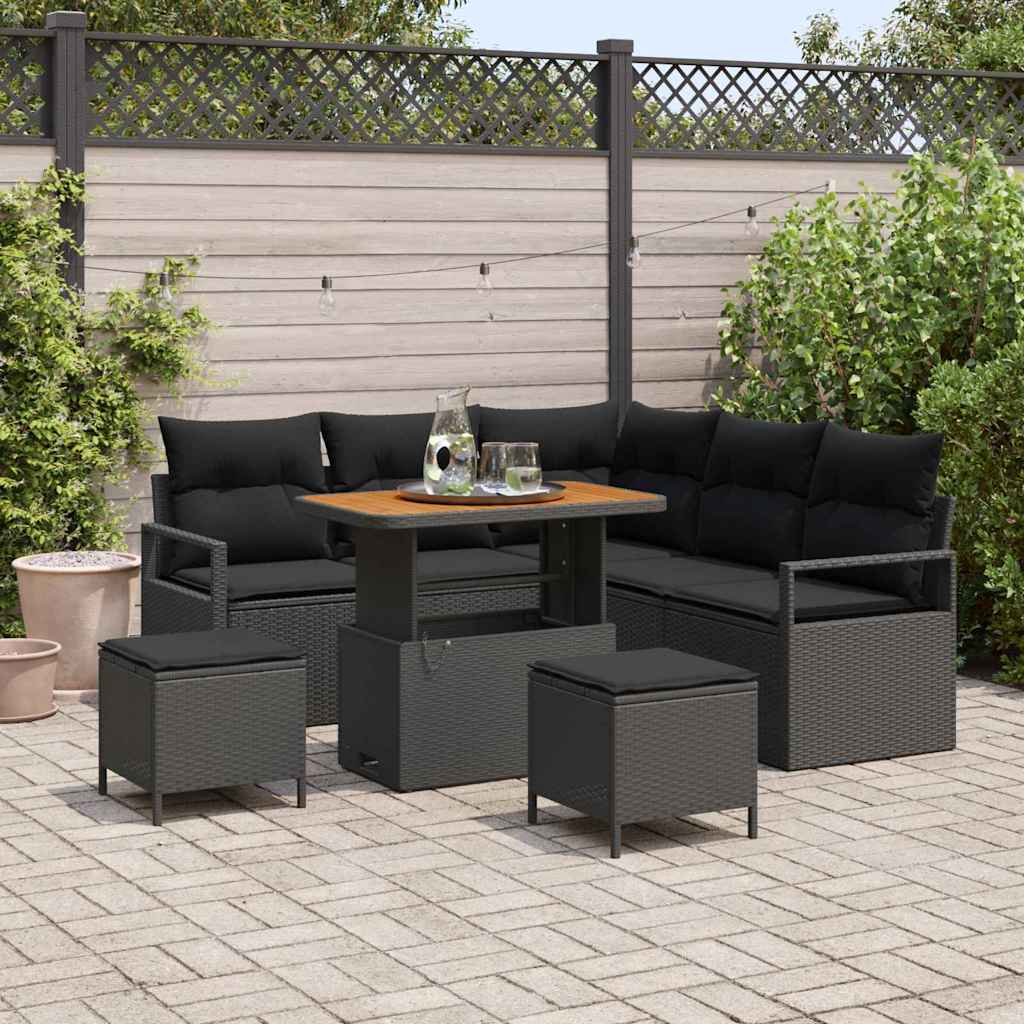 Tuinbankenset met kussen 8 pcs Zwart poly rattan is nu te koop bij PeponiXL, paradijselijk wonen!