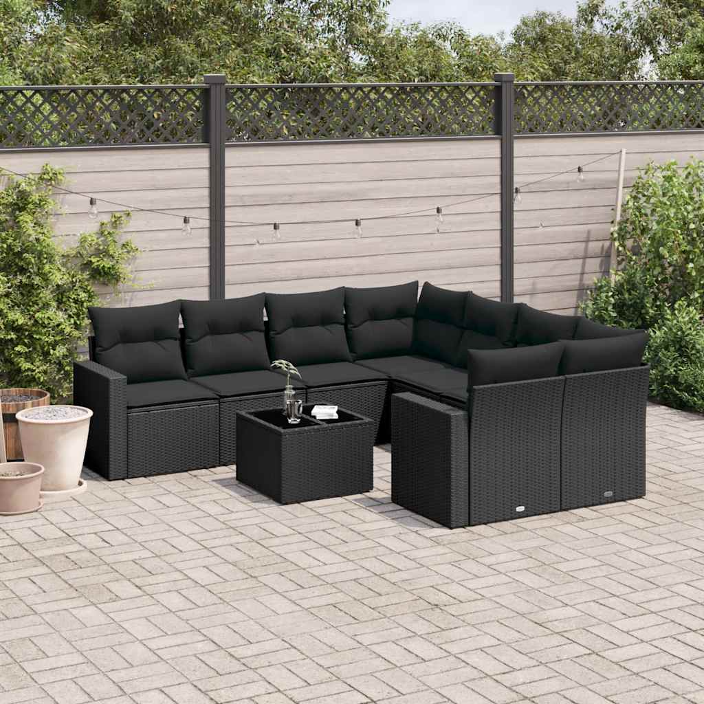 9-delige Loungeset met kussens poly rattan zwart is nu te koop bij PeponiXL, paradijselijk wonen!