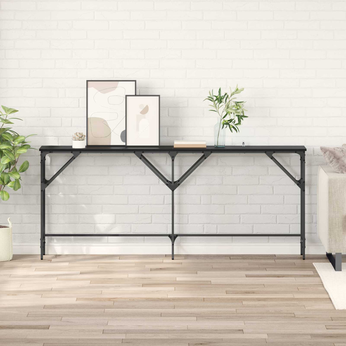 Wandtafel Zwart Eiken 180 x 30 x 75 cm Bewerkt hout is nu te koop bij PeponiXL, paradijselijk wonen!