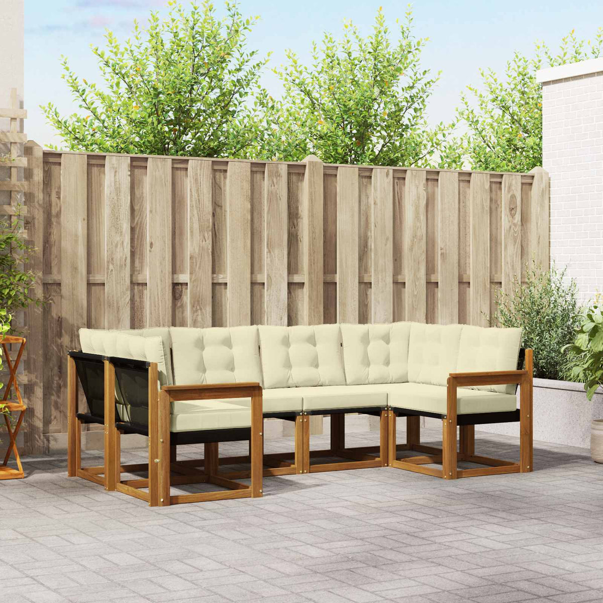 Buiten bankenset met kussen 6 pcs Natuurlijk en Crème is nu te koop bij PeponiXL, paradijselijk wonen!