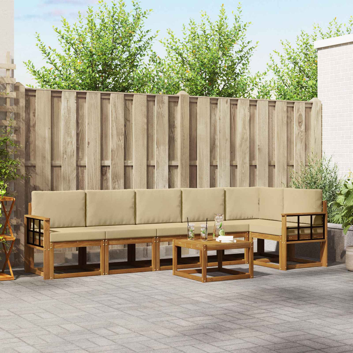 Buiten bankenset met kussen 7 pcs Natuurlijk en Beige is nu te koop bij PeponiXL, paradijselijk wonen!