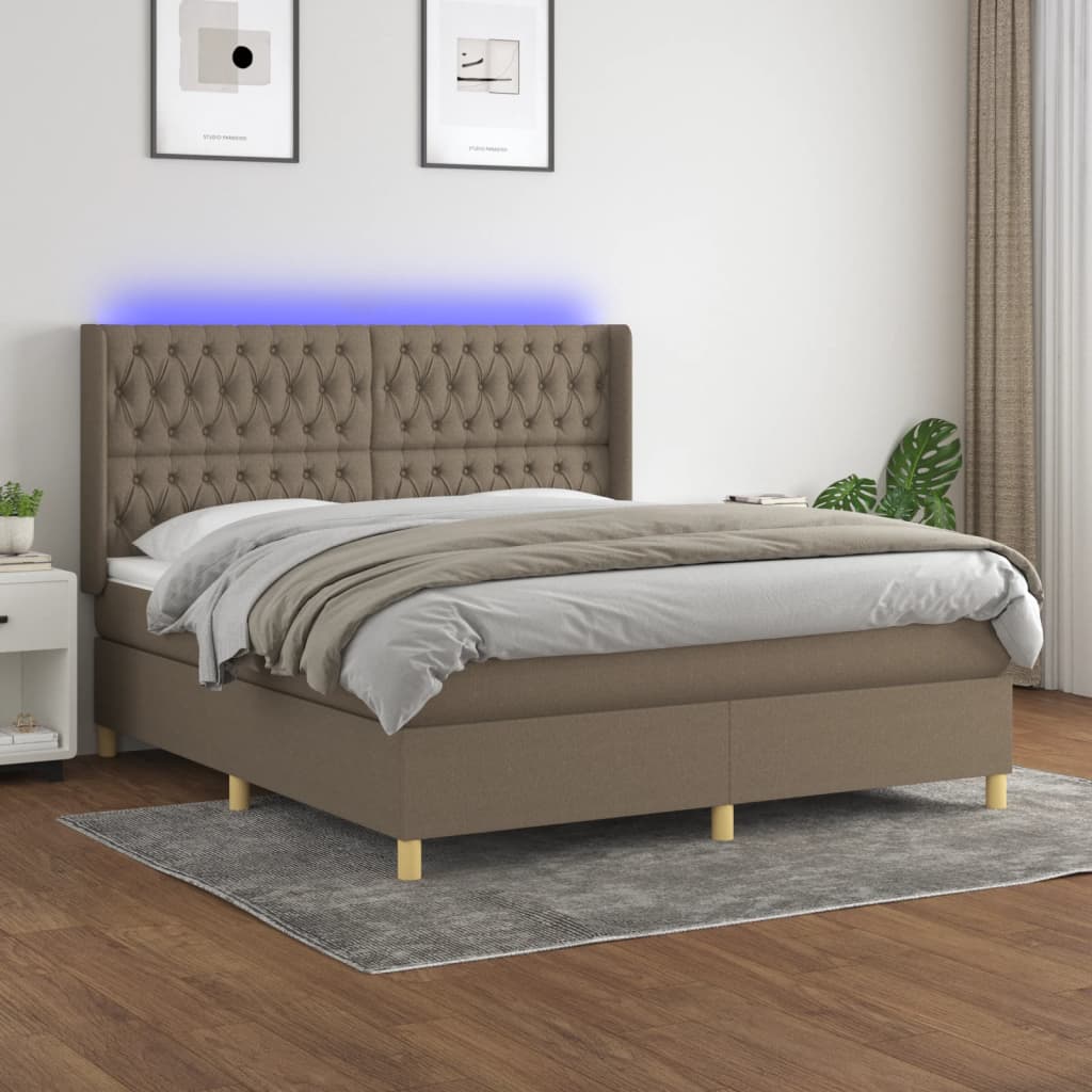 Boxspring met matras en LED stof taupe 180x200 cm is nu te koop bij PeponiXL, paradijselijk wonen!