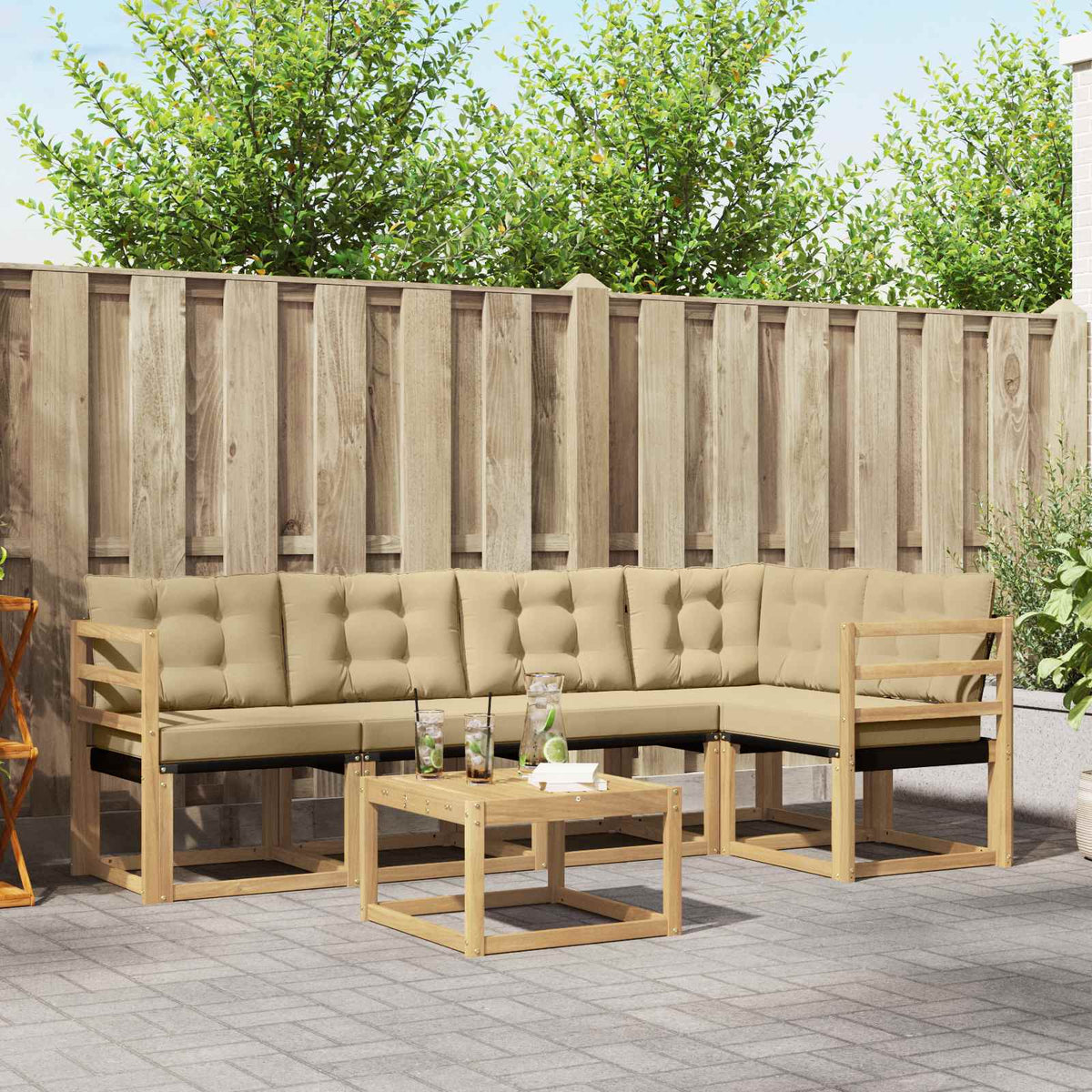 Buiten bankenset met kussen 6 pcs Wit en Beige is nu te koop bij PeponiXL, paradijselijk wonen!