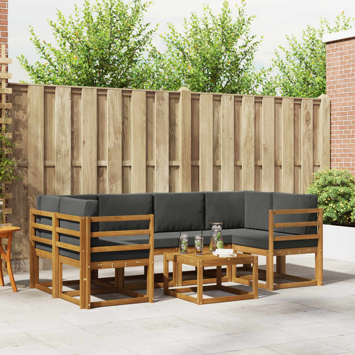 Buiten bankenset met kussen 7 pcs Natuurlijk en Antraciet is nu te koop bij PeponiXL, paradijselijk wonen!