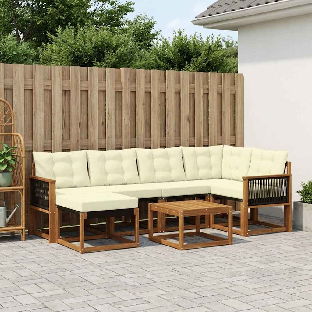 Buiten bankenset met kussen 7 pcs Natuurlijk en Crème is nu te koop bij PeponiXL, paradijselijk wonen!