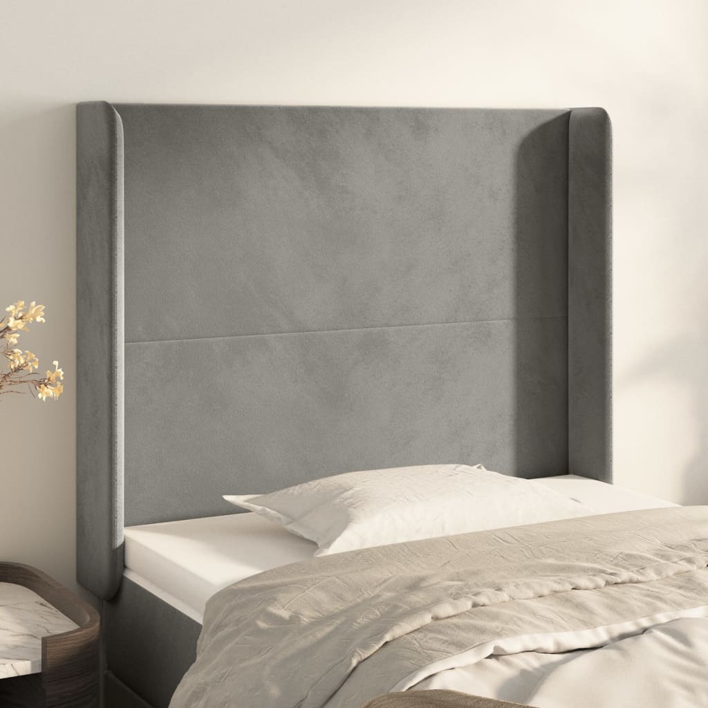 Hoofdbord met randen 93x16x118/128 cm fluweel lichtgrijs is nu te koop bij PeponiXL, paradijselijk wonen!
