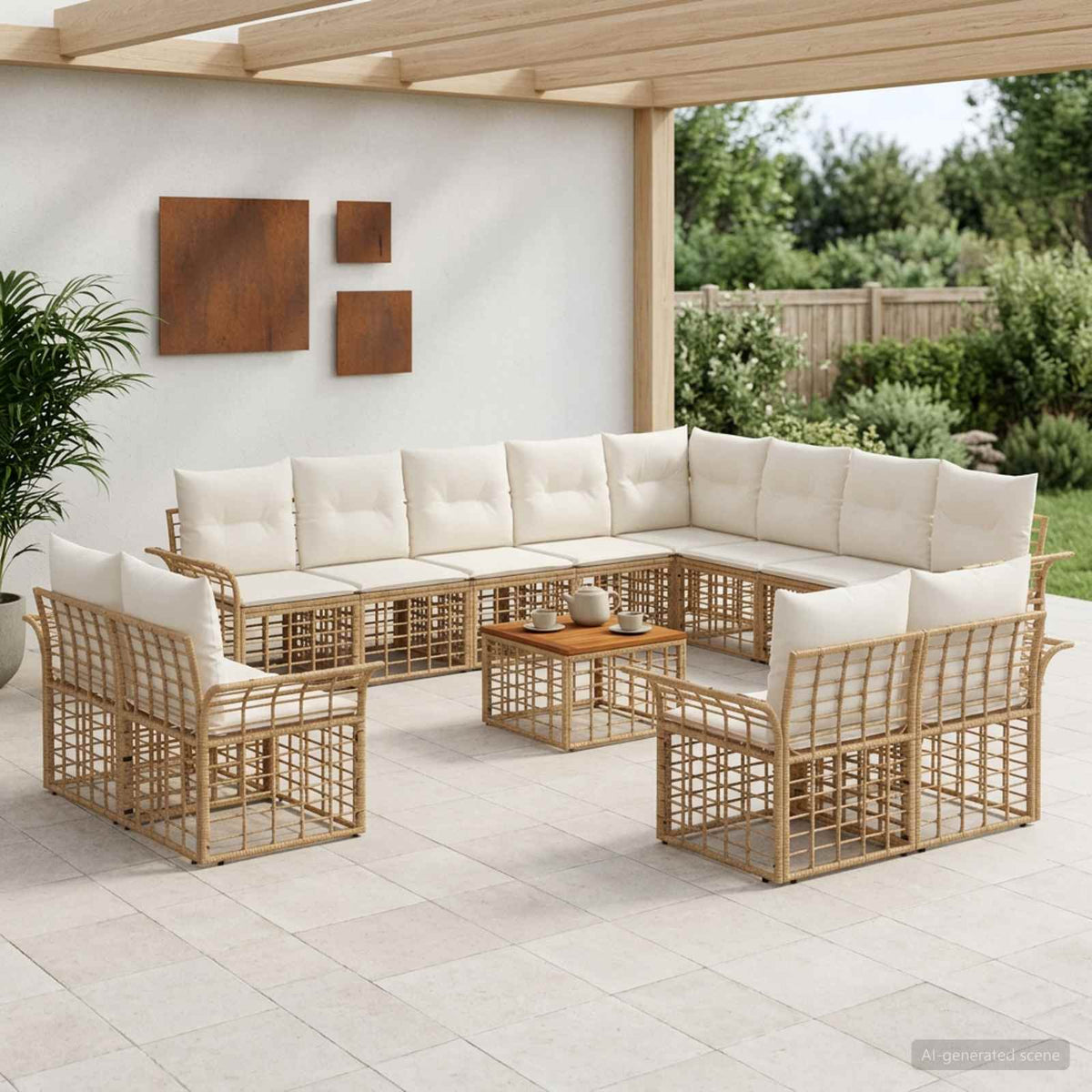 Buiten bankenset 13 pcs Natuurlijk en Crème Wit Polyester is nu te koop bij PeponiXL, paradijselijk wonen!